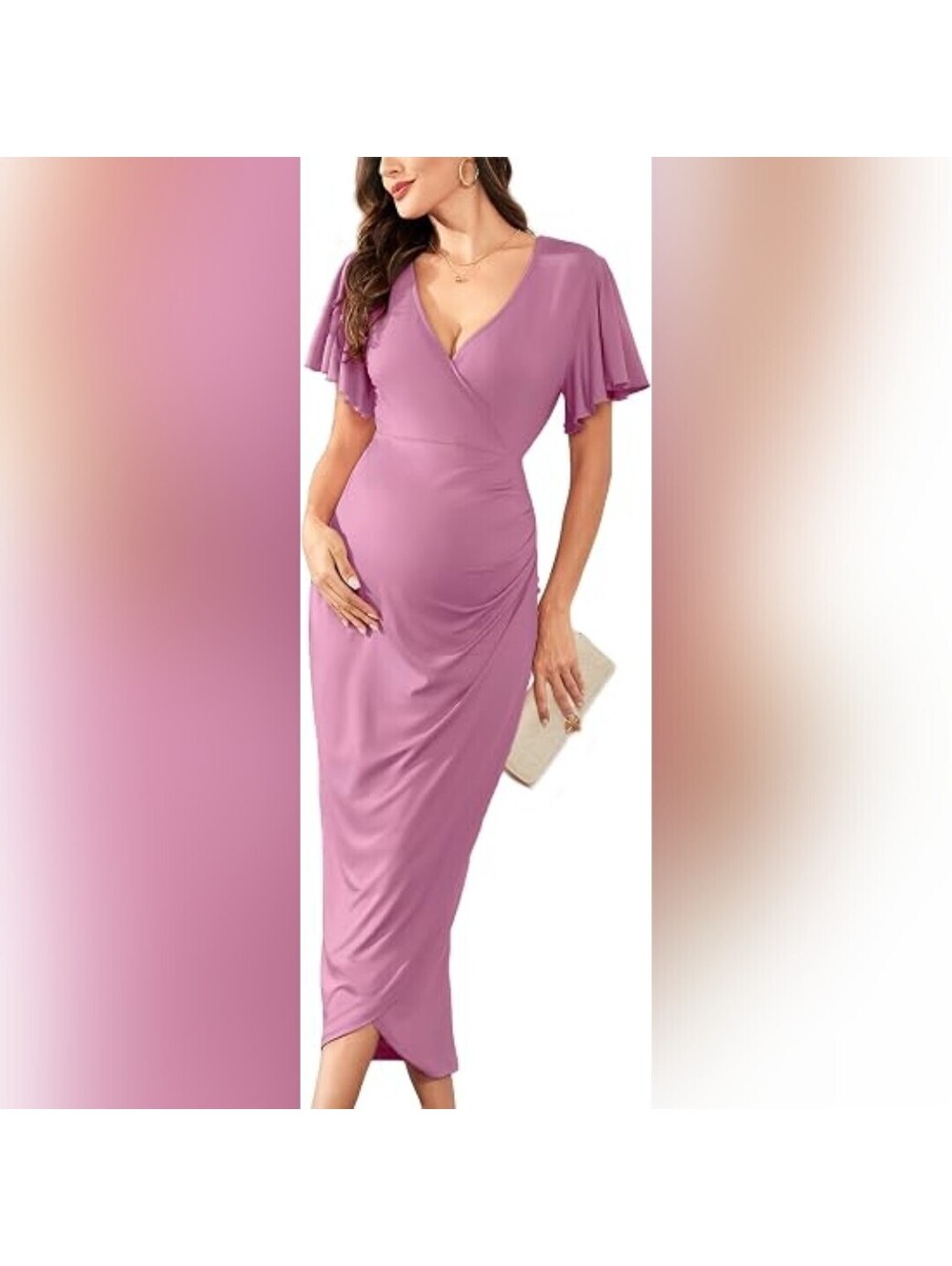NWOT CYCLAMEN V Neck Cocktail Ruffle Sleeves Maternity Faux Wrap Dress, XXL